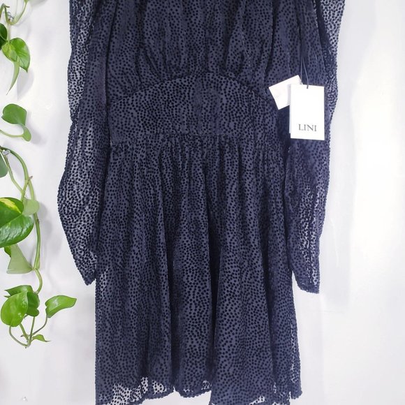 Lini Dress Size XS Puffed Fit Flare Short Mini Black Sheer Burnout Gemma $398 - Picture 13 of 15